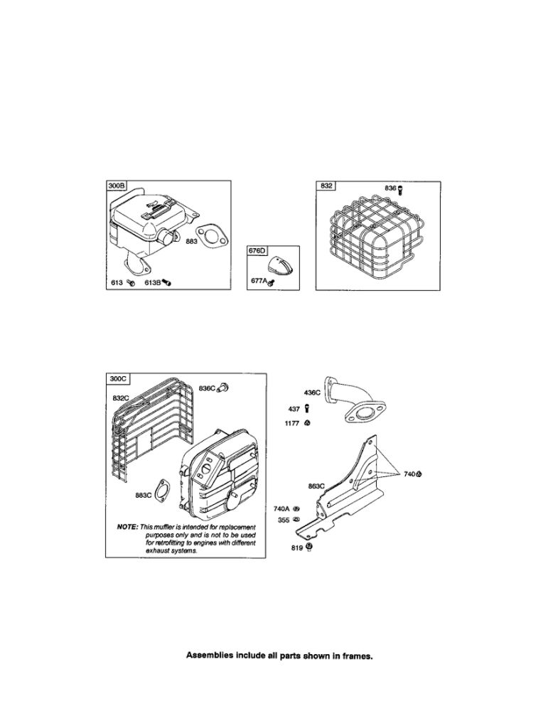 Muffler Diagram and Parts List for 20M200 0007-0919 Briggs and Stratton Engine